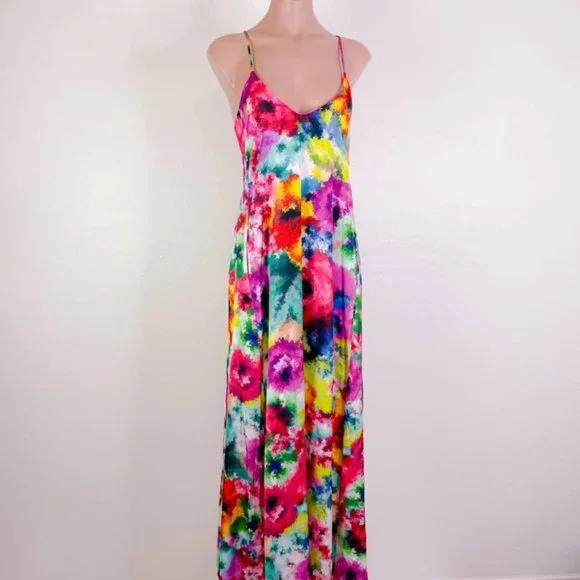 Nicole Miller Anthro watercolor floral maxi pocket sun dress size XS - Picture 3 of 6